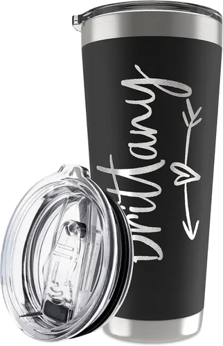 Miniatura 15 de Vaso personalizado con nombre grabado, 12 diseños, vaso de café de 20 onzas con tapa deslizante, aislamiento de doble pared, regalos personalizados
