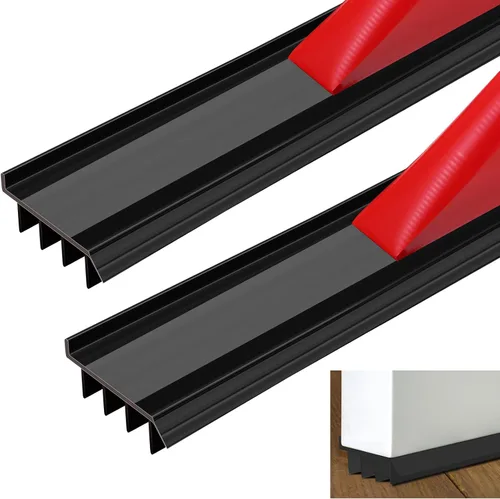 Miniatura 11 de 2 unidades de 3 pies de base de puerta de vinilo con cinta adhesiva autoajustable, tira de agua debajo de la base de la puerta con tapa para goteo