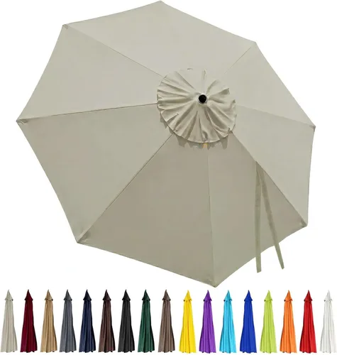 Miniatura 27 de Toldo de repuesto para sombrilla de patio de 10 pies, 8 varillas, impermeable y resistente a la decoloración, tela de poliéster gruesa para patio