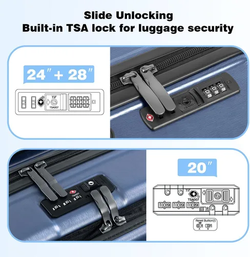 Miniatura 7 de Krute Equipaje de mano con compartimento de bolsillo ABS PC Hard Shell Maletas con ruedas, Azul marino