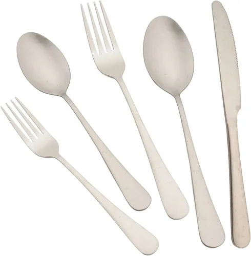 Miniatura 12 de JASHII Juego de cubiertos de 20 piezas con acabado satinado, servicio para 4, juego de cubiertos de titanio, juego de utensilios de arcoíris mate