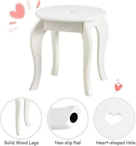 Miniatura 9 de Costzon Juego de tocador para niñas, set de tocador con espejo y taburete, cajón de almacenamiento, escritorio de maquillaje para niñas pequeñas