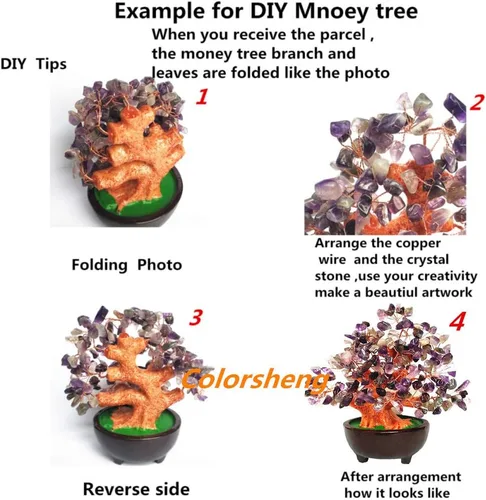 Miniatura 4 de Colorsheng Árbol de dinero de cristal de cuarzo de 7 pulgadas Bonsái Feng Shui Gema Decoración para riqueza y suerte (azul)