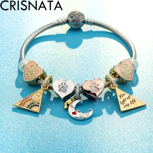 Miniatura 4 de Dijes con estampado de patas de cachorro con cristal Brithstone, plata de ley 925, cuentas de corazón con estampado de patas, se adapta a collar