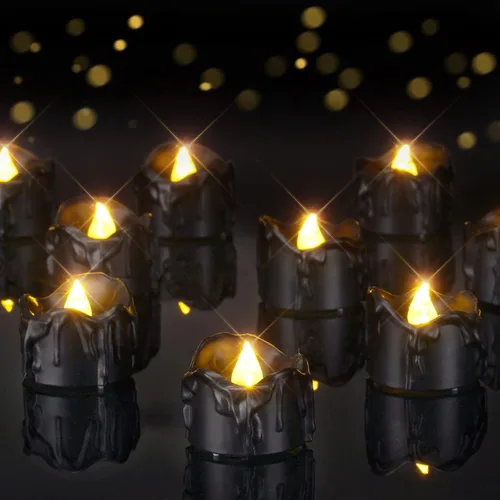 Homemory Paquete de 24 velas de té sin llama de Halloween, color negro, funciona con pilas, velas LED parpadeantes, seguras para calabazas,