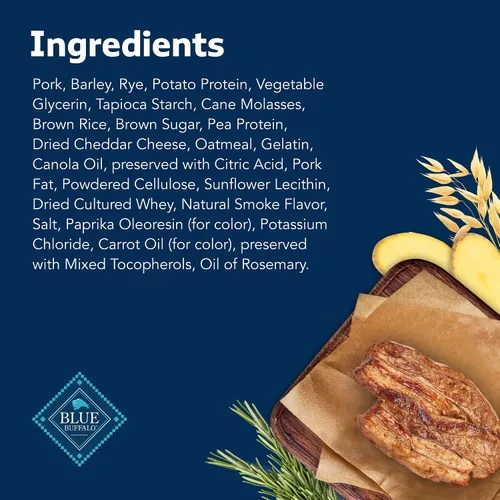 Miniatura 5 de Blue Buffalo Sizzlers Golosinas para perros estilo tocino con cerdo real de Estados Unidos, sabor cheddar, bolsa de 15 onzas