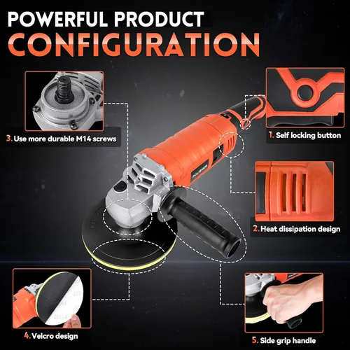 Miniatura 8 de Pulidora de Buffer, Potente Encerador de Buffer, 7 Velocidades Variables 1000-3500 RPM, Pulidora Rotatoria con Placa de Respaldo de 6" y 7