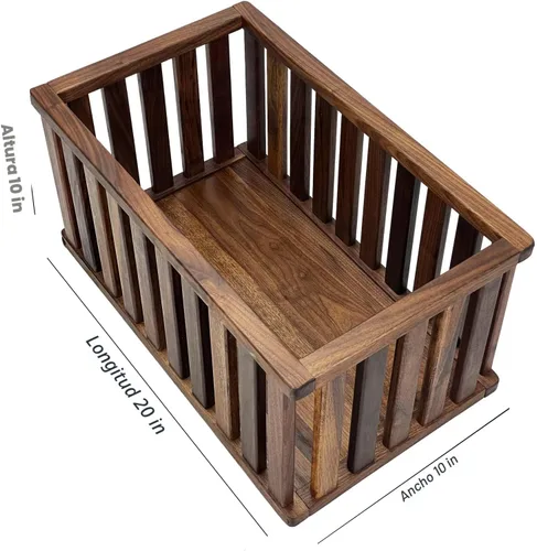Miniatura 2 de Cesta de almacenamiento rectangular extragrande de nogal macizo, contenedores de almacenamiento de madera natural para organizar, de madera