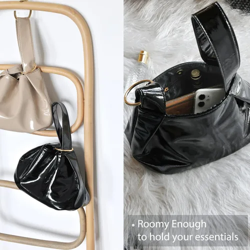 Miniatura 3 de Women's Glossy Clutch Patent Vegan Leather Hobo Top Handle Bag Small Tote
