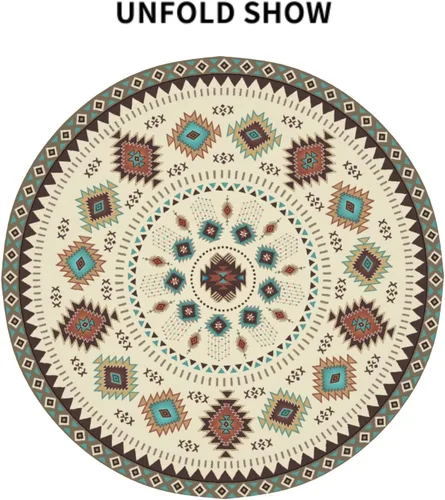 Miniatura 8 de Giwawa Mantel redondo azteca del suroeste de 60 pulgadas, diseño étnico tribal geométrico, estilo vintage, mantel circular bohemio y chic lavable