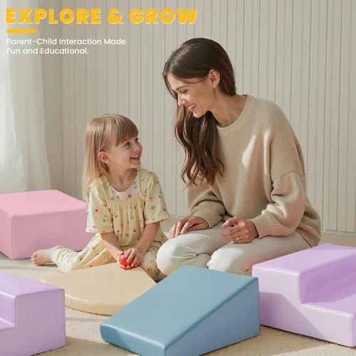 Miniatura 7 de Hoohtoot Bloques de escalada de espuma para niños pequeños: juego de 6 piezas de cuero sintético suave - Juguetes de escalada y gateo