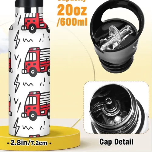 Miniatura 2 de Kids Water Bottle with Straw for School 20 Oz, Kids Water Bottle Stainless Steel for Travel or School, BPA-Free, Cartoon Fire Trucks