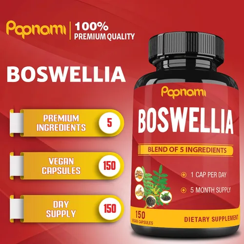 Miniatura 2 de Boswellia Serrata - Cápsulas de extracto con cúrcuma, jengibre, pimienta, té verde 5 meses de suministro 150 cápsulas