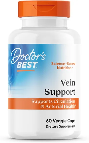 Doctor's Best Soporte de venas con Diosvein & Menaq7, circulación para piernas saludables, sin OMG, sin gluten y soja, vegano, 60 unidades