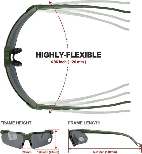 Miniatura 9 de Xaegistac Gafas de disparo con estuche Gafas de seguridad antivaho para cazadores para adultos Lente negra-marco verde