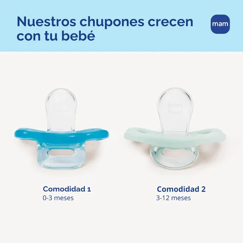 Miniatura 6 de MAM Chupetes de confort para bebé, chupete de silicona completo de una pieza y ligero para recién nacidos de 0 a 3 meses, tetina libre de BPA, Agua