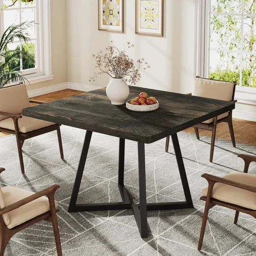 Miniatura 12 de Tribesigns Mesa de comedor cuadrada para 2, mesa de comedor industrial de 31.5 pulgadas con base de metal, mesa de cocina para comedor, espacio