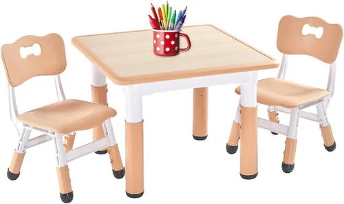 Miniatura 11 de FUNLIO - Juego de mesa y 2 sillas para niños, mesa y silla ajustables en altura para niños pequeños de 3 a 8 años, mesa fácil de limpiar para Verde