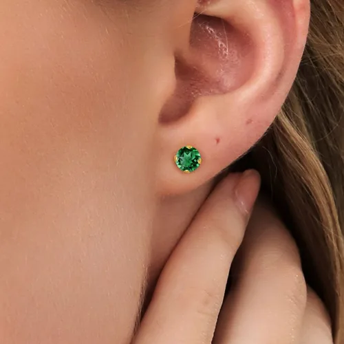 Miniatura 243 de Gem Stone King Aretes solitarios con piedra natal de oro de 14 quilates Redondos de 0.236 in Aretes de oro para mujeres y hombres