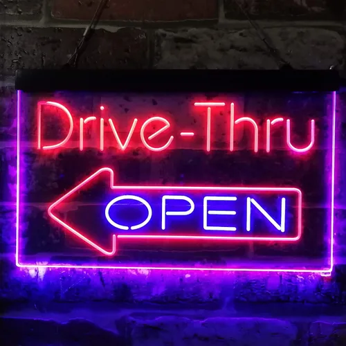 Miniatura 2 de ADVPRO Drive Thru Open Flecha Izquierda Señal de neón LED de doble color, azul y rojo, 24 x 16 pulgadas st6s64-i3827-br