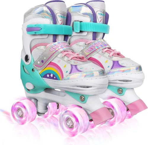 Miniatura 7 de Patines ajustables para niños pequeños y adultos, ruedas iluminadas, 4 tamaños Negro&blanco