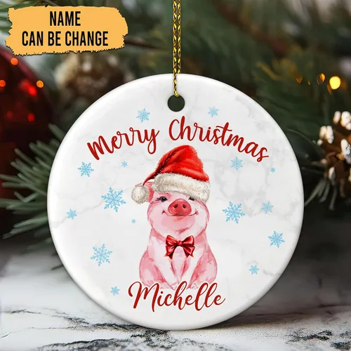 Miniatura 2 de Hyturtle Regalos de Adornos de Navidad Personalizados para Amantes de los Cerdos - Adorno de Cerámica Navideño de Cerdo con Nombre Personalizado