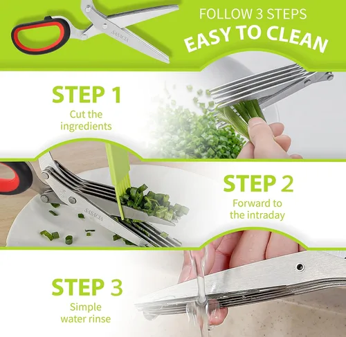 Miniatura 4 de Tijeras de hierbas con 5 cuchillas y kit de limpieza, tijeras de cocina de acero inoxidable para hierbas, lechuga, cilantro, aptas