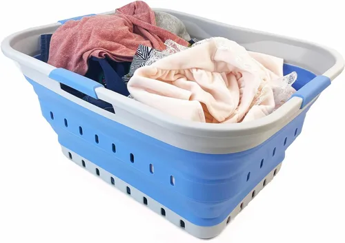 Miniatura 11 de SAMMART Cesta plegable de plástico para la ropa sucia de 42L (11 galones), contenedor de almacenamiento plegable y organizador, cesta que ahorra