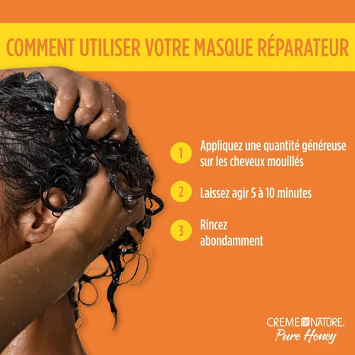 Miniatura 4 de Creme of Nature Mascarilla para el cabello, miel pura, aceite de coco y fórmula de manteca de karité, reposición de humedad y fuerza, 11.5 onzas