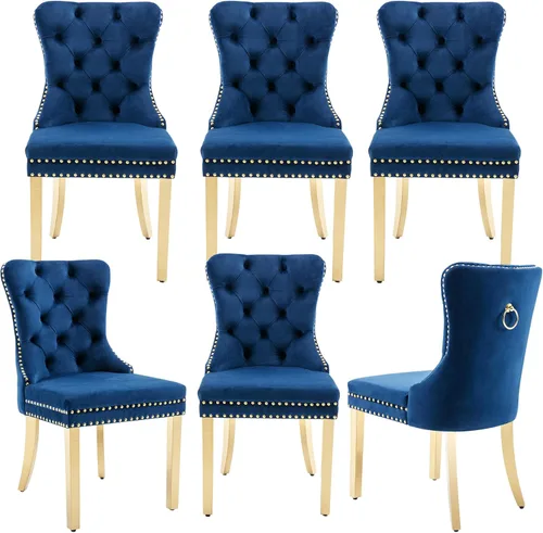 Miniatura 10 de civama Juego de 2 sillas de comedor de la colección Nikki de terciopelo, tapizadas, modernas, de lujo, copetudas, con ribete de clavos, anillo Beige