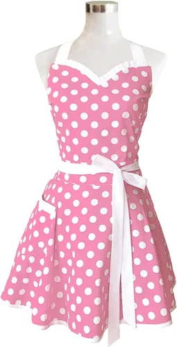 Miniatura 3 de Hyzrz Delantales de Cocina Retro Encantadores Sweetheart para Mujer Niña de Algodón con Lunares Vestido de Cocina Salón Delantal Vintage Regalo