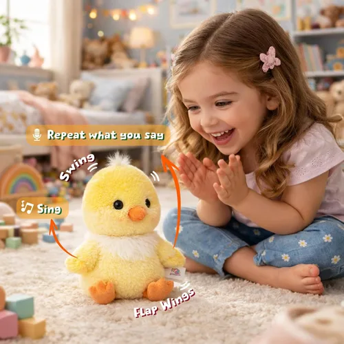 Miniatura 3 de Easfan Pollo parlante repite lo que dices, animal de peluche cantante con alas batientes, juguete de peluche interactivo, divertido juguete animado
