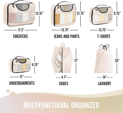 Miniatura 6 de Veken - Juego de 6 cubos de embalaje para maletas, bolsas organizadoras de viaje para equipaje de mano, juego de bolsas organizadoras de maleta