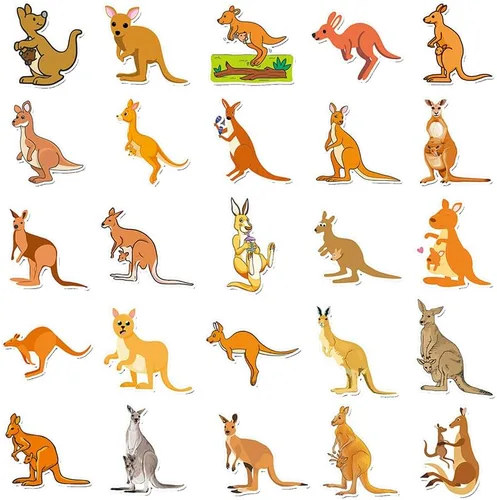Miniatura 3 de Lindas calcomanías de vinilo de canguro, 50 calcomanías impermeables de animales ilustrados para portátiles, álbumes de recortes, diarios