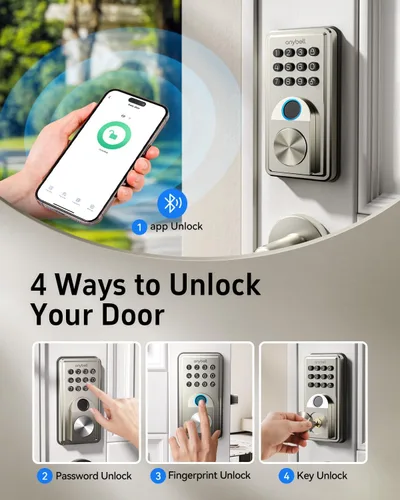 Miniatura 3 de Cerradura inteligente de entrada sin llave con teclado electrónico, control de aplicación y bloqueo automático, fácil de instalar para puerta Níquel