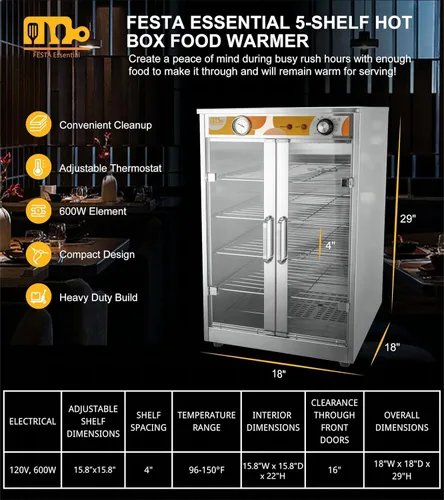 Miniatura 2 de Calentador de alimentos eléctrico de 5 estantes para catering con capacidad para (10) cajas de pizza de 15", gabinete de mantenimiento