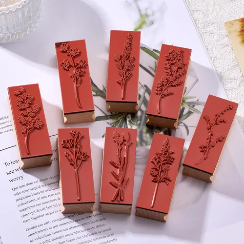 Miniatura 9 de 12 sellos de goma con almohadillas de tinta para manualidades, sellos de madera de flores y plantas con almohadillas de tinta para sellos, juego
