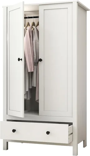 Miniatura 7 de Panana Armario de 2 puertas, armario con cajón para dormitorio (blanco)