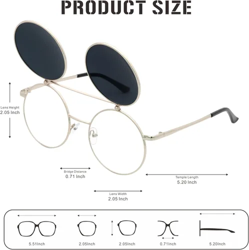 Miniatura 5 de J&L Glasses Gafas de sol redondas retro abatibles Seampunk