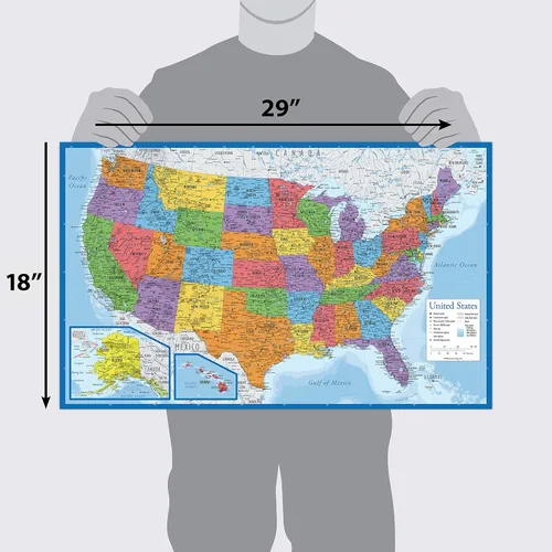 Miniatura 17 de Póster en blanco con diseño de mapa de Estados Unidos laminado, 18 x 29 pulgadas (solo para uso con marcadores de borrado húmedo)