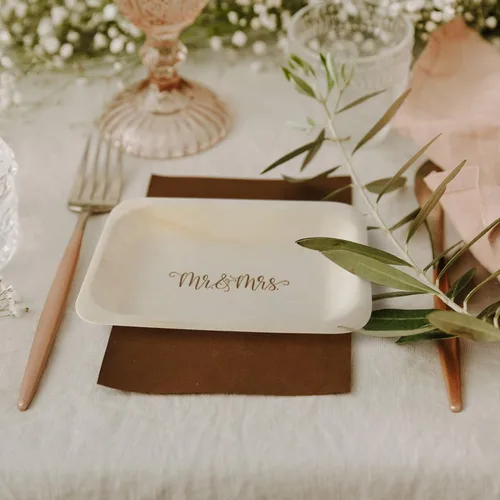 Miniatura 4 de Platos y tenedores de madera desechables Mr. and Mrs
