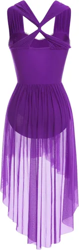 Miniatura 2 de AFAVOM Vestido de baile con lentejuelas para mujer, con tirantes cruzados, falda de malla fluida, disfraz de baile contemporáneo