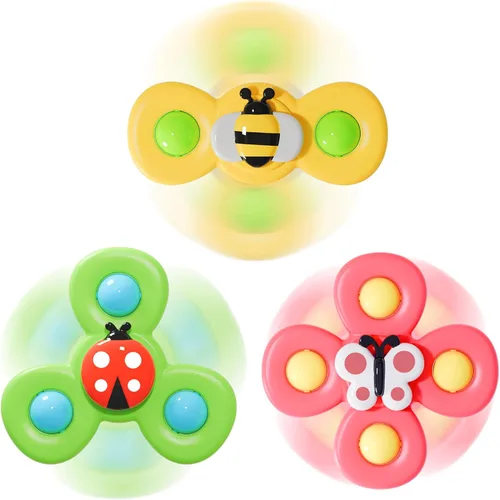 LiKee Juguetes sensoriales giratorios de baño con ventosa fuerte para bebés, calcetines de Navidad, mesa de viaje en avión y juguetes de ventana