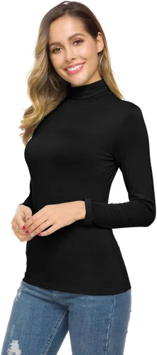 Miniatura 3 de POPZONE - Jersey básico de manga larga y cuello de tortuga para mujer, suave, ajustado y ligero