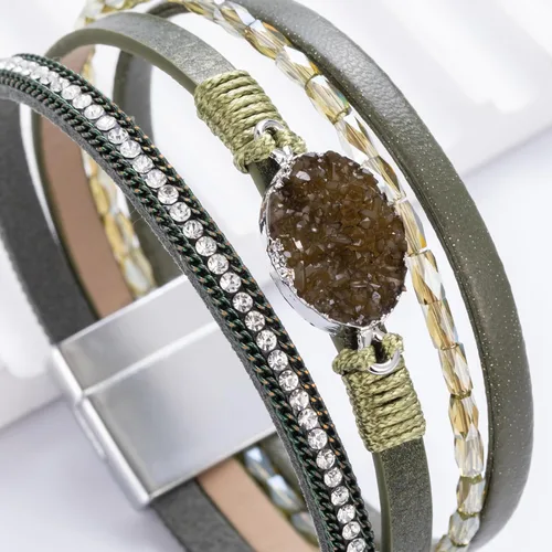 Miniatura 179 de FANCY SHINY - Pulsera de cuero estilo bohemio, pulsera de cuentas de cristal con cierre magnético, regalos de joyería para mujer