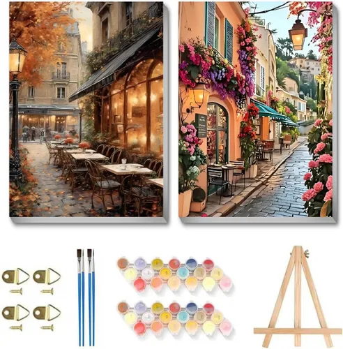 Miniatura 8 de askkqtx 2 Pack Paint by Numbers Kit for Adults with Frame, Framed Beach Paint by Numbers Kit for Adults, DIY Sea Painting by Numbers with Wooden