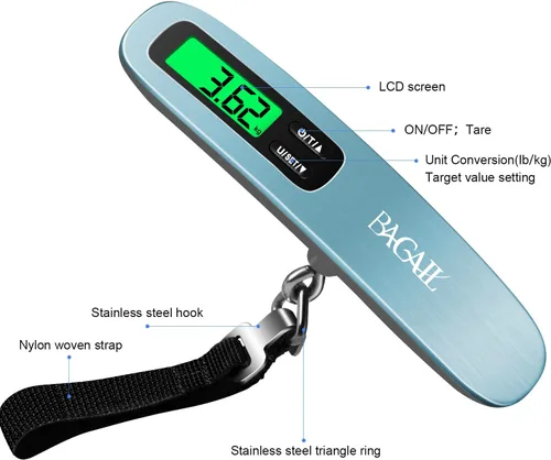 Miniatura 2 de BAGAIL Báscula digital de equipaje, báscula de equipaje colgante de 110 libras con pantalla LCD retroiluminada, báscula de pesaje portátil