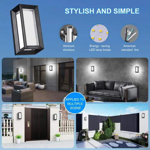 Miniatura 3 de ledmo Luces de Pared para Exteriores 1800Lm Luz Moderna para Porche al Aire Libre 6000K Iluminación Brillante Negra Accesorio de Iluminación