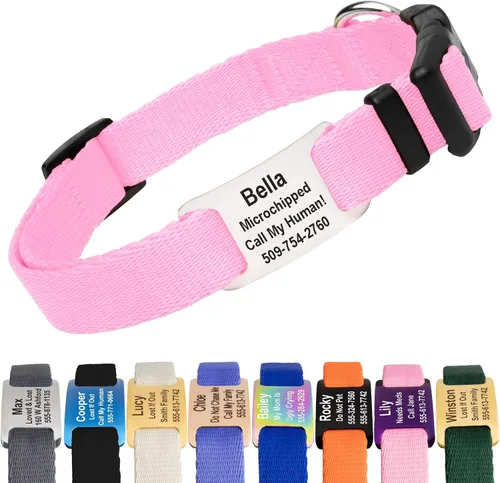 GoTags Collar de Perro Personalizado con Placa de Identificación, Collar de Perro Ajustable con Etiqueta de Identificación de Mascota Personalizada