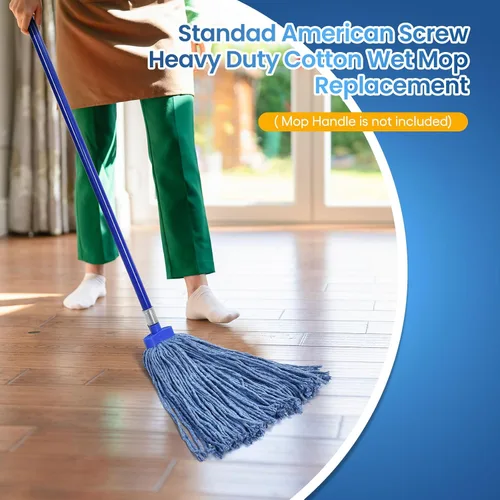 Miniatura 4 de Matthew - Cabezales de repuesto para trapeador húmedo de algodón resistente (azul, mediano, paquete de 12) con 2 paños de microfibra para uso